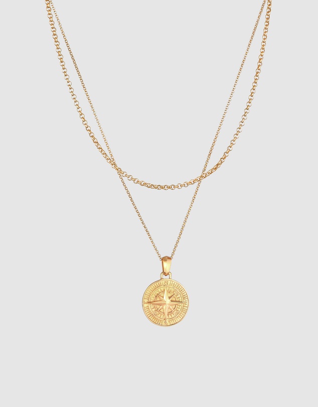 Kuzzoi - ICONIC EXCLUSIVE - Compass Pendant Necklace in Gold-Plated 925 Sterling Silver