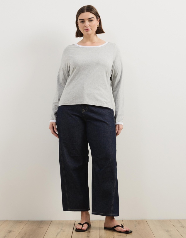 Atmos&Here Curvy - Contrast Long Sleeve Organic Cotton T-Shirt