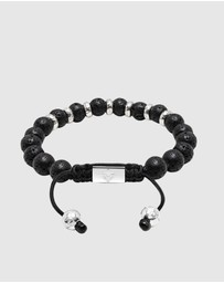 Nialaya Jewellery - Men's Sterling Silver Beaded Bracelet with Lava Stone
