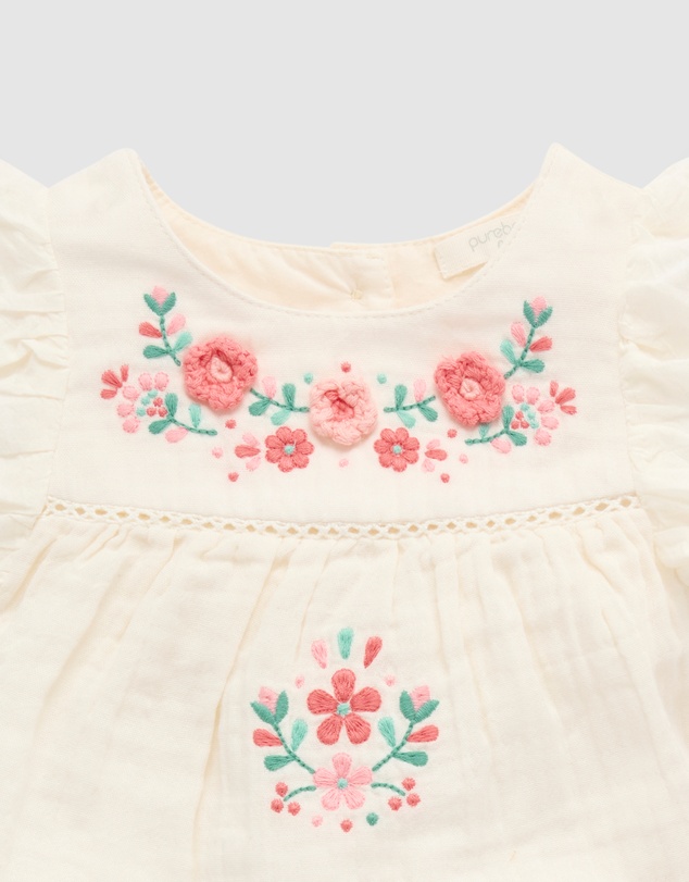 Purebaby - Embroidered Romper -Kids-Babies