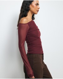 AERE - Chloe Off Shoulder Mesh Top