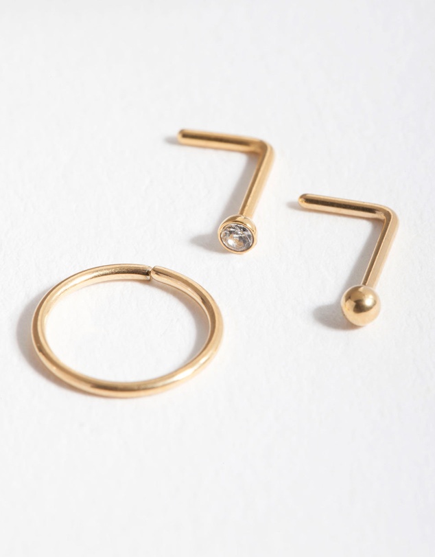 Lovisa - Surgical Steel Gold Stud Hoop Nose Pack