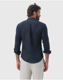 Coast Clothing - Long Sleeve Linen Shirt in Navy Blue