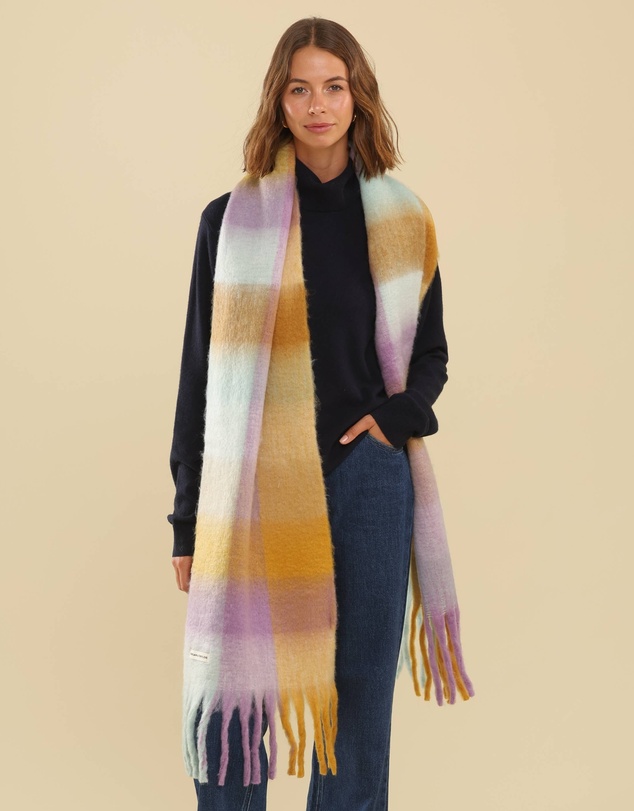 Morgan & Taylor - Emma Chunky Check Scarf Purple & Citrus Orange