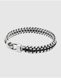 Nialaya Jewellery - Black Woven 8mm Box Chain Bracelet in Silver