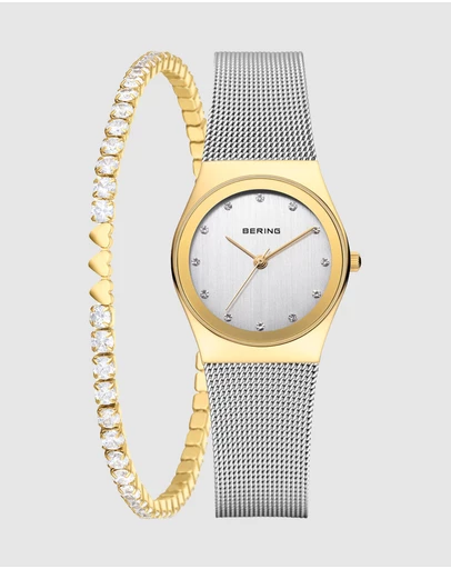 Bering - Classic 27mm Silver Watch with Gold Bracelet
