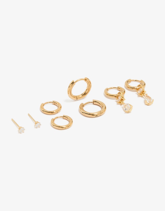 Lovisa - Waterproof Gold Plated Stainless Steel Cubic Zirconia Stud Earrings 4-Pack