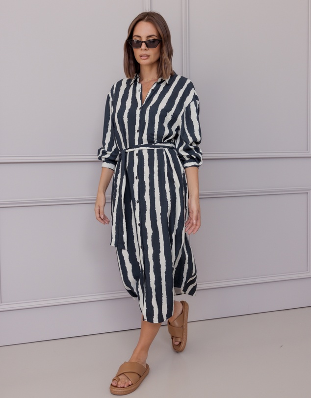 ALEXANDRA - Bantas Dress Navy Textured Stripe