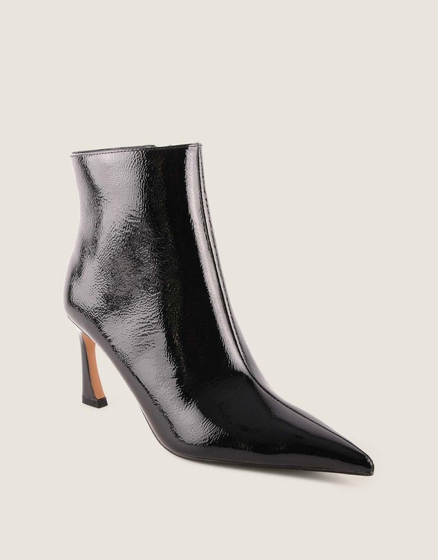 Shelly Shen - Channing Heel Ankle Boots Black Crinkle Patent