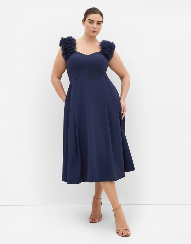 City Chic - Plus size Roselyn Ruffle Tulle Midi Dress - navy