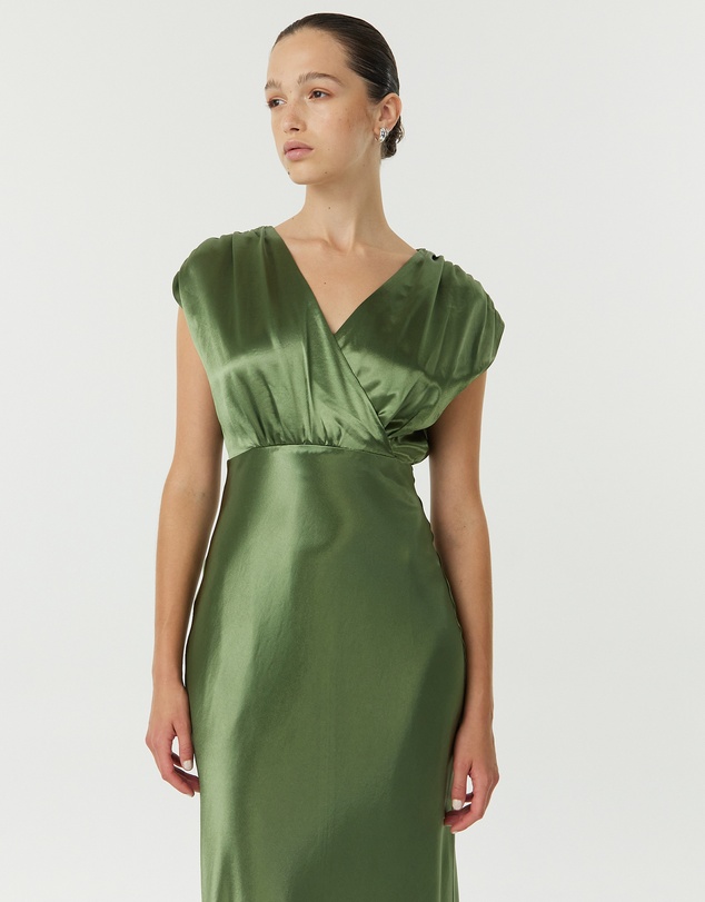 Third Form - Satin Cross Over Gather Dress