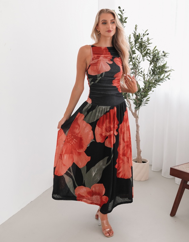 Esther & Co - Balayage Dress - Black Floral