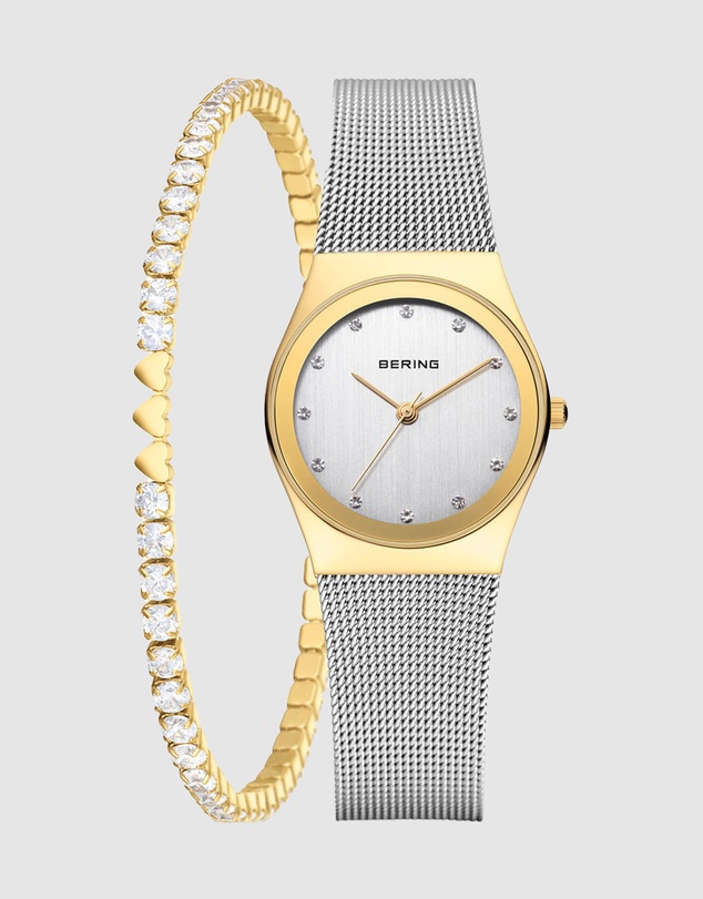 Bering - Classic 27mm Silver Watch with Gold Bracelet