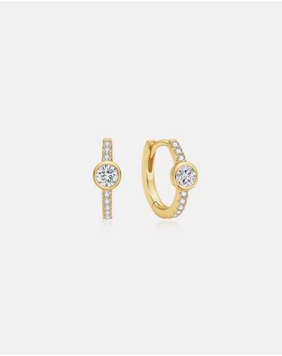 Ania Haie - Gold Pave Row & Bezel-Set Huggie Hoop Earrings