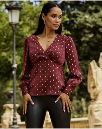 Sosandar - Metallic Spot Print Satin Top