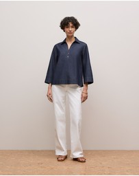 Trenery - Denim Popover Shirt in Indigo Rinse