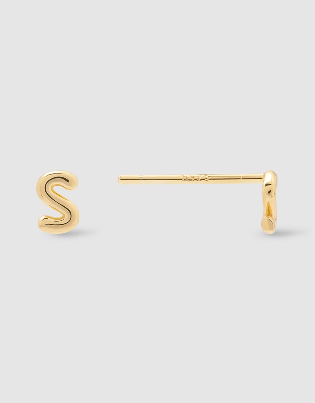 Wanderlust + Co - Alphabet Bubble Gold Stud Earrings - Letter S
