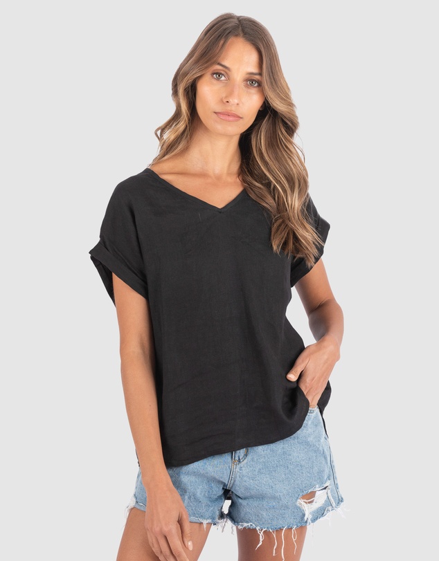 CAMIXA - Martina Linen V-Neck T-shirt