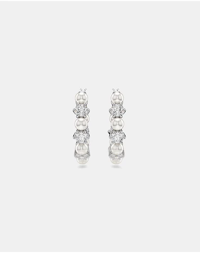 Swarovski - Matrix Drop Earrings, Crystal Pearl, Round Cut, White, Rhodium Plated
