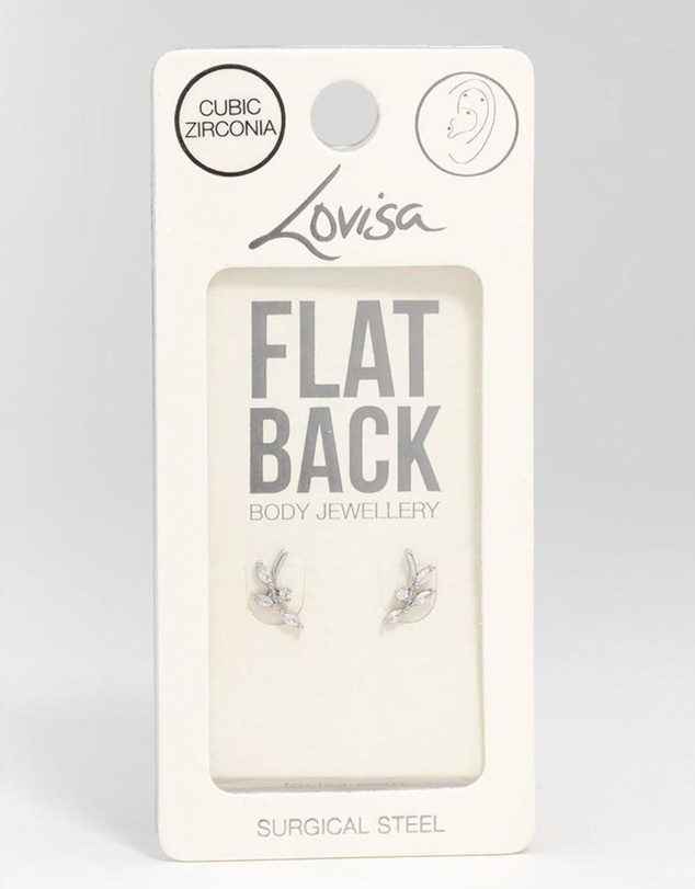 Lovisa - Surgical Steel Steel Cubic Zirconia Vine Flat Back Earrings 2-Pack