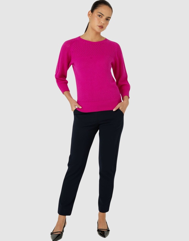 SACHA DRAKE - 3/4 Sleeve Ripple Knit Top In Fuchsia