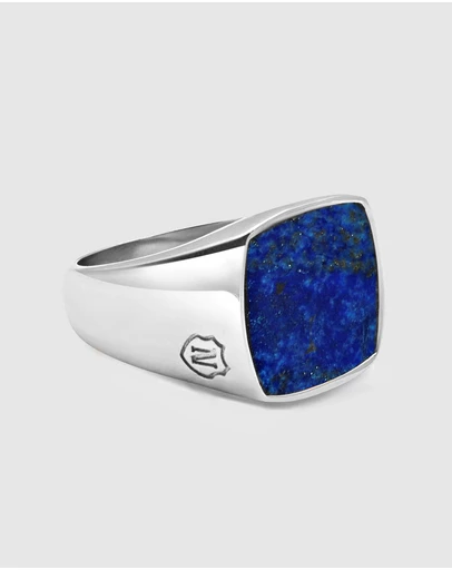 Nialaya Jewellery - Silver Signet Ring with Blue Lapis