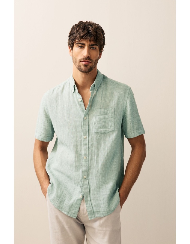 NEXT - Short Sleeve Linen Blend Shirt Button Down Collar