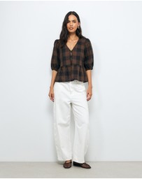 AERE - Inka Linen Gingham Top