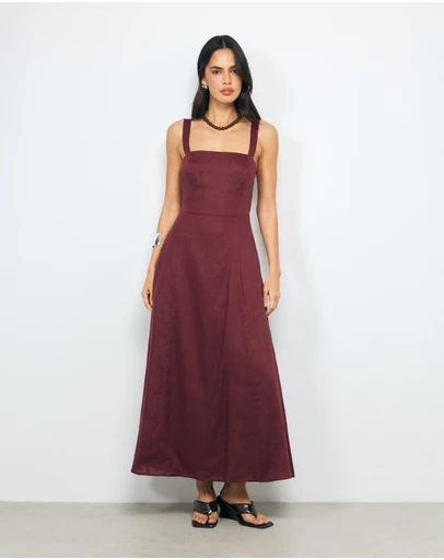 AERE - Lea Tie Back Linen Maxi Dress