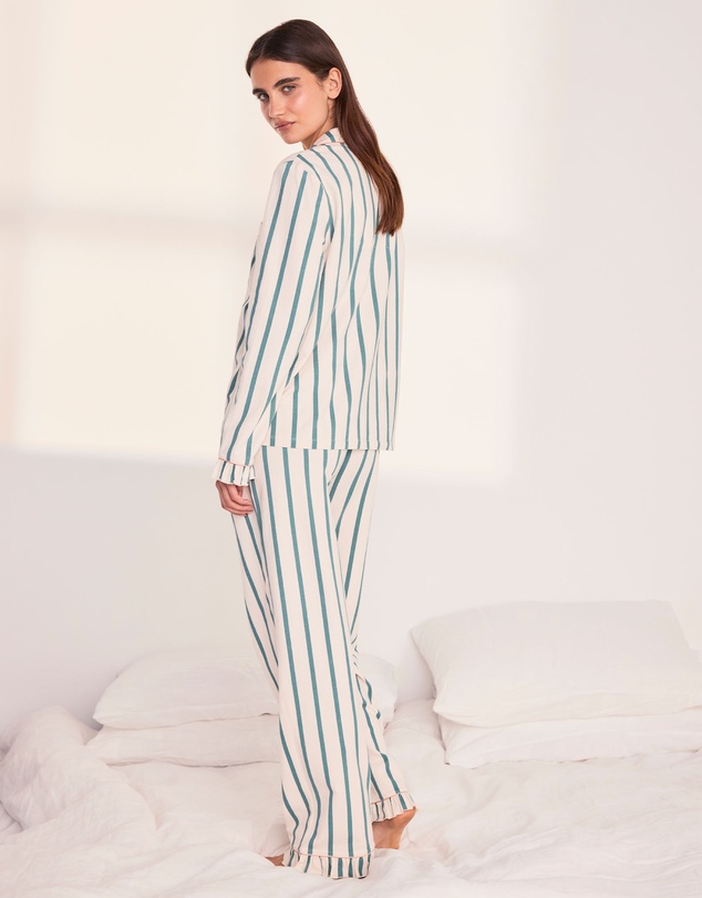 Chelsea Peers - Organic Cotton Stripe Ruffle Long Pyjama Set