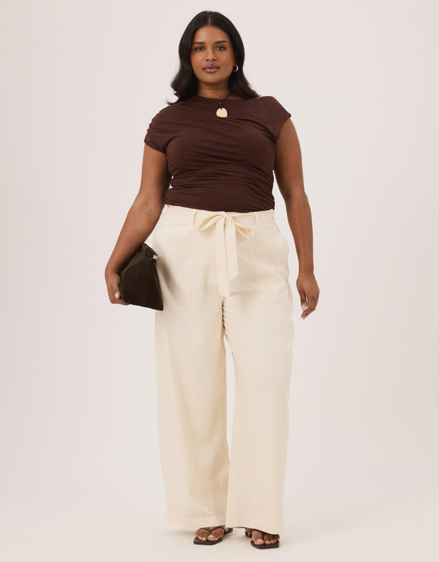 Atmos&Here Curvy - Ava Linen Blend Tie Waist Wide Leg Pants