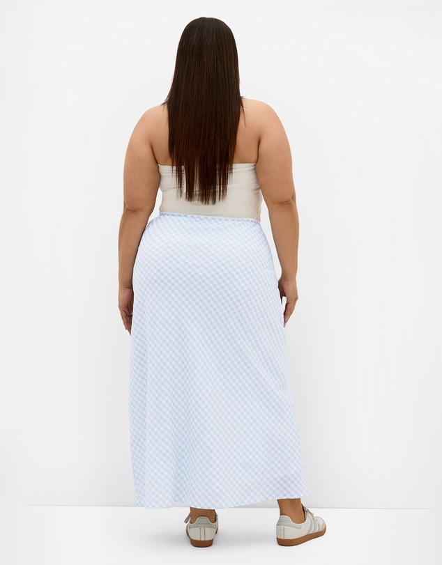 City Chic - Plus size Western Gingham Midi Skirt - pale blue