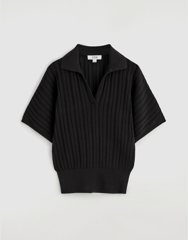 COS - Pointelle-Knit Cotton Polo Top