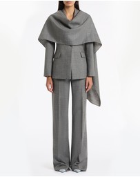 Carla Zampatti - Grey Melange Wool Suiting Scarf Jacket
