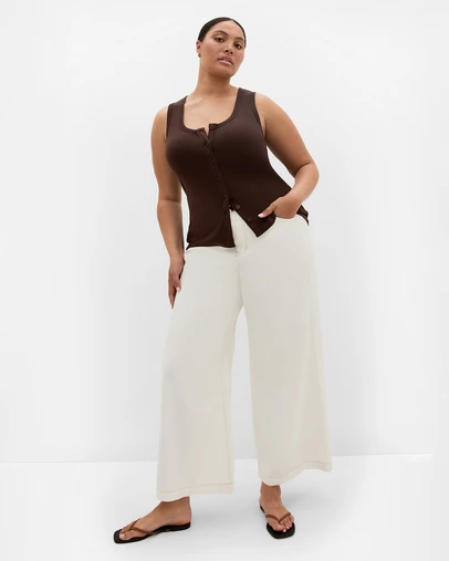 City Chic - Plus size Tara Button Through Tank - chocolate