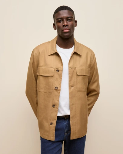 Trenery - Linen Cotton Herringbone Chore Jacket in Rich Tan