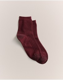 Trenery - Textured Grid Crew Sock in Red Mahogany