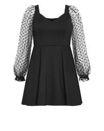 City Chic - Plus size Asher Spot Sleeve Skater Dress - black