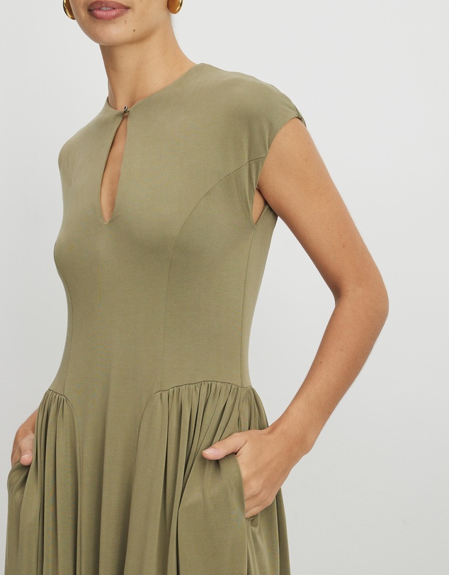 AERE - Alex Jersey Gathered Midi Dress