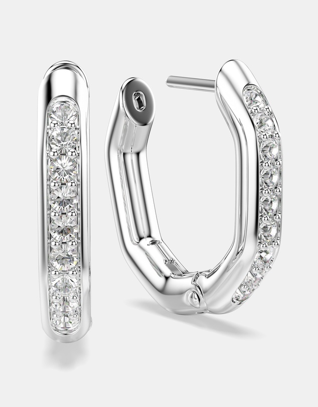 Swarovski - Dextera Hoop Earrings, Octagon Shape, Round Cut, Small, White, Rhodium-Plated