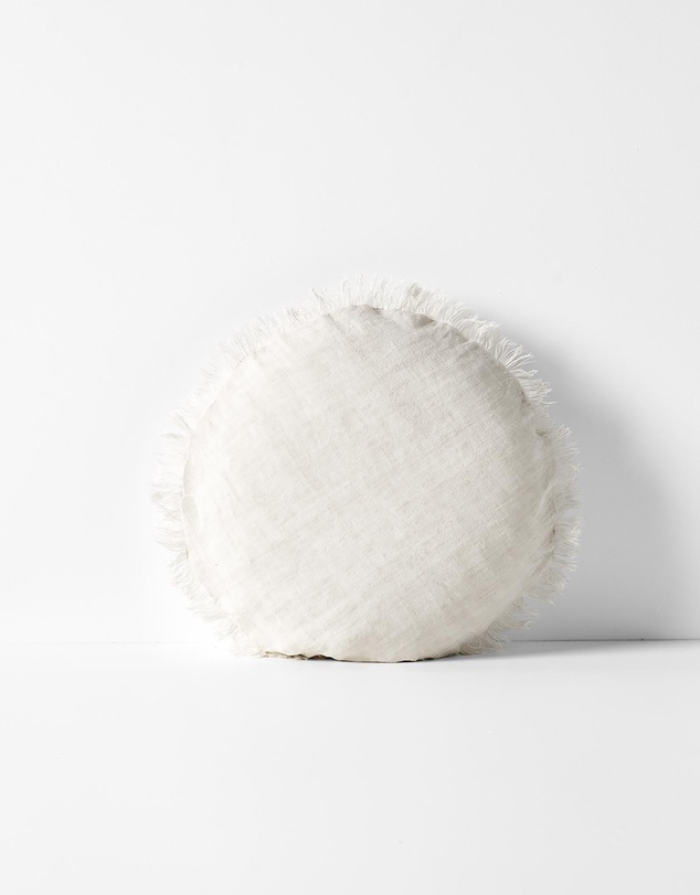 Aura Home - Vintage Linen Fringe Small Round Cushion