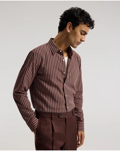 Calibre - Tailored Shadow Stripe Shirt Bourbon