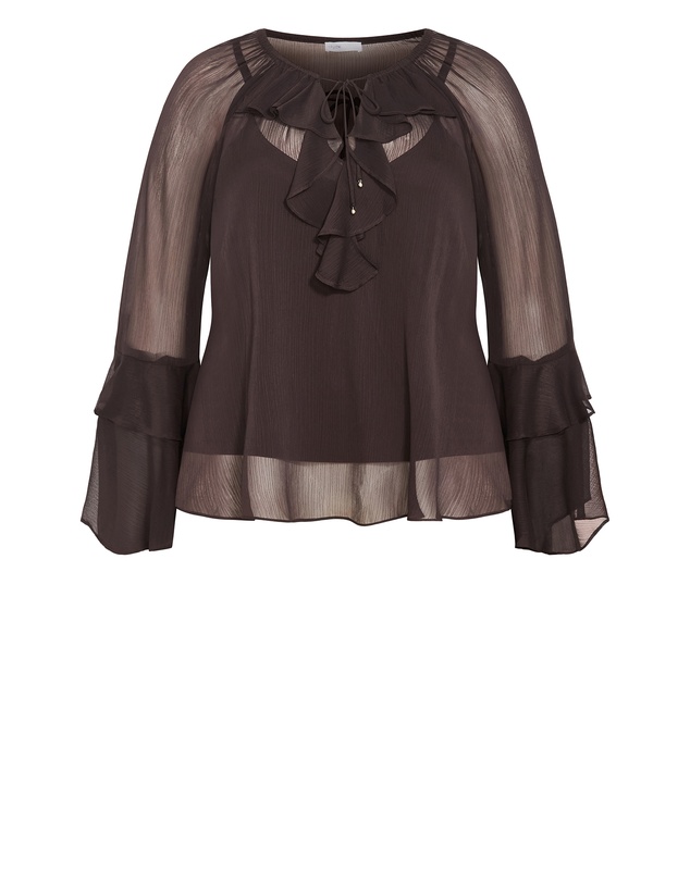 City Chic - Plus size Glam Frill Top - espresso