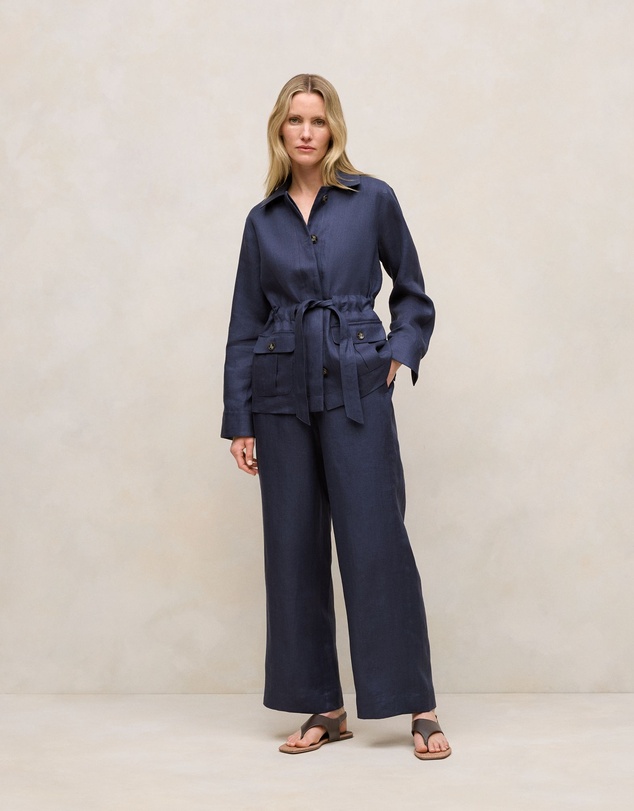 Trenery - Linen Pocket Detail Belted Jacket in Night Sky