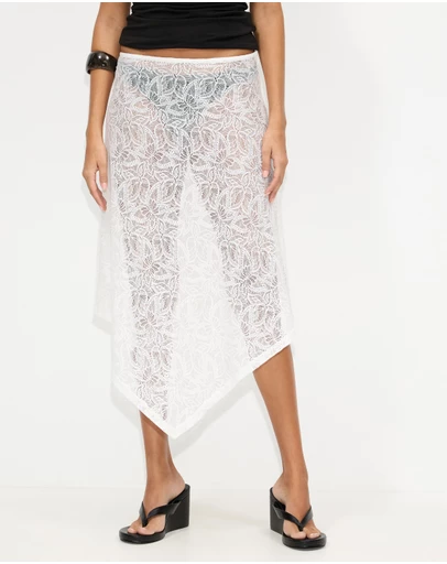 Dazie - Vacay Sheer Lace Midi Skirt