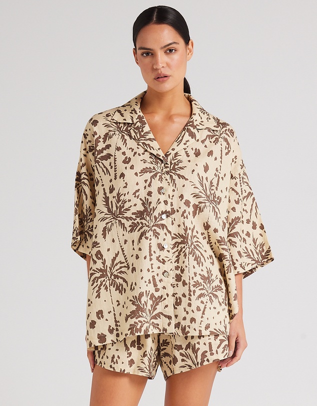 Poolside Paradiso - Zanzibar 100% Linen Over Shirt - Marzipan
