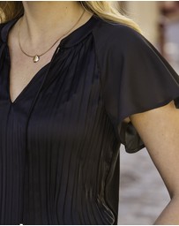 Sosandar - Plisse Chiffon Sleeve V Neck Top