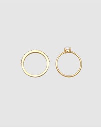 Elli Jewelry - Ring Set with Pearls and Multicolor Crystals 925 Sterling Silver Gold-plated
