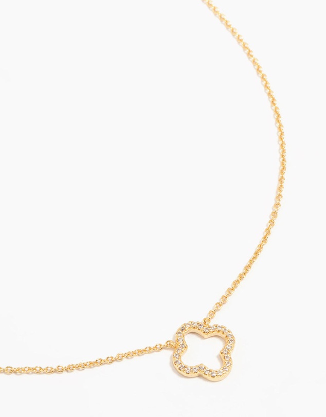 Lovisa - Gold Plated Brass Cubic Zirconia Hollow Flower Necklace