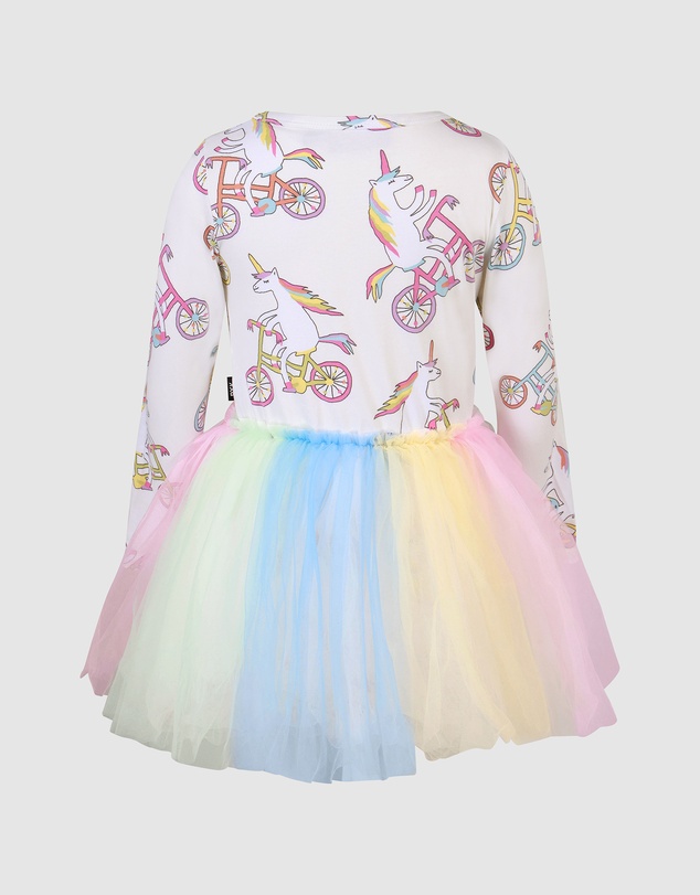 Rock Your Kid - Unicorn Bike Circus Long Sleeve Dress in Cream